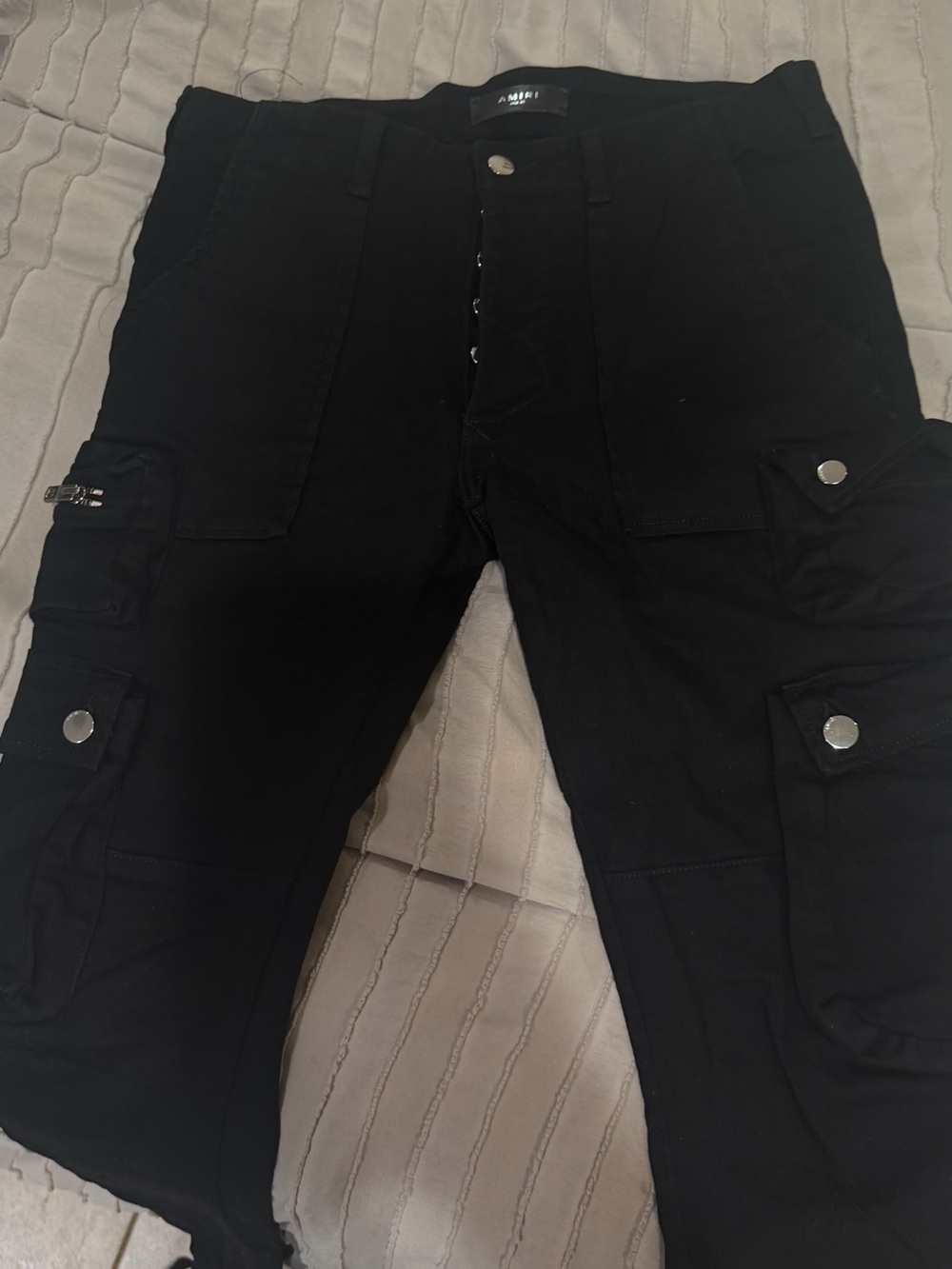AMIRI Black Cargo Pants with Snap Pockets